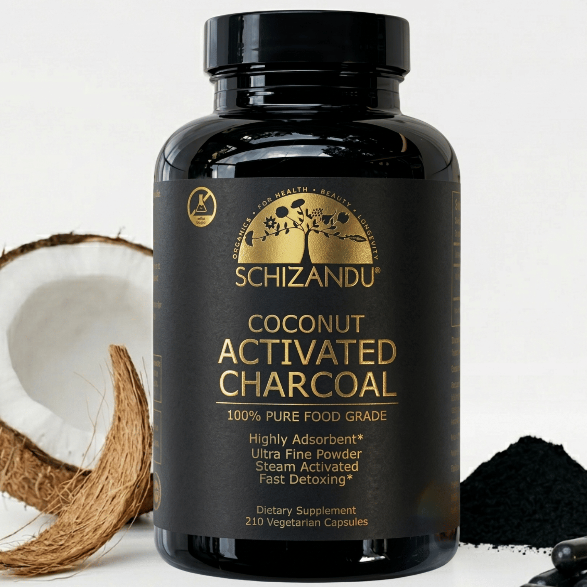 Organic Activated Charcoal Capsules from Coconut, 210 ct