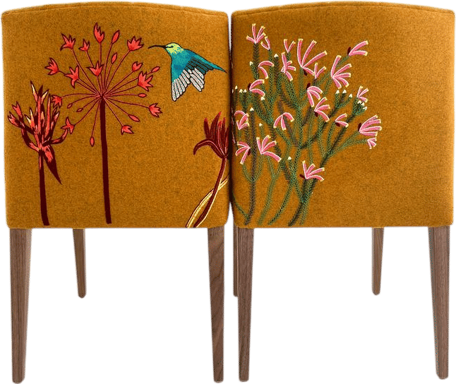 Casamento on Instagram: "The Pollinator series of Daimond dining chairs.
The original set was a re-upholstery project fro Grootbos reserve, who introduced us to the birds and bees that pollinate the lesser known Fynbos species.
@grootbos #fynbos #handembroidery #handembroideredfurniture #pollinator #botanicalart"