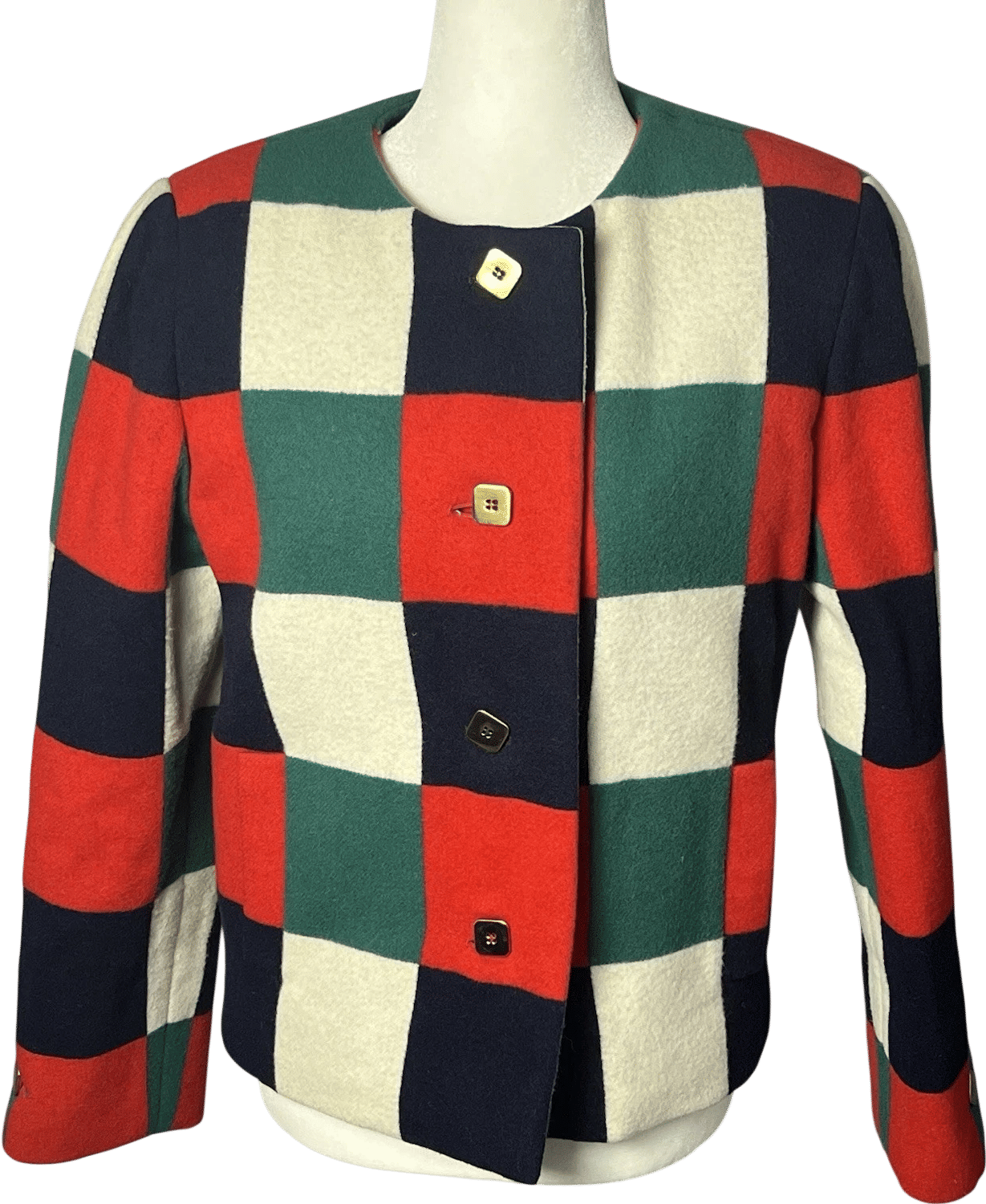 Vintage 1980s Wool Jacket Red Blue Green Sz S