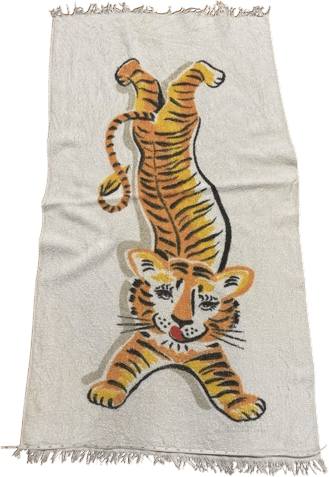 Vintage 60s Cannon Cotton Fringed Kids Bath Towel Tiger 26 X 45” Used