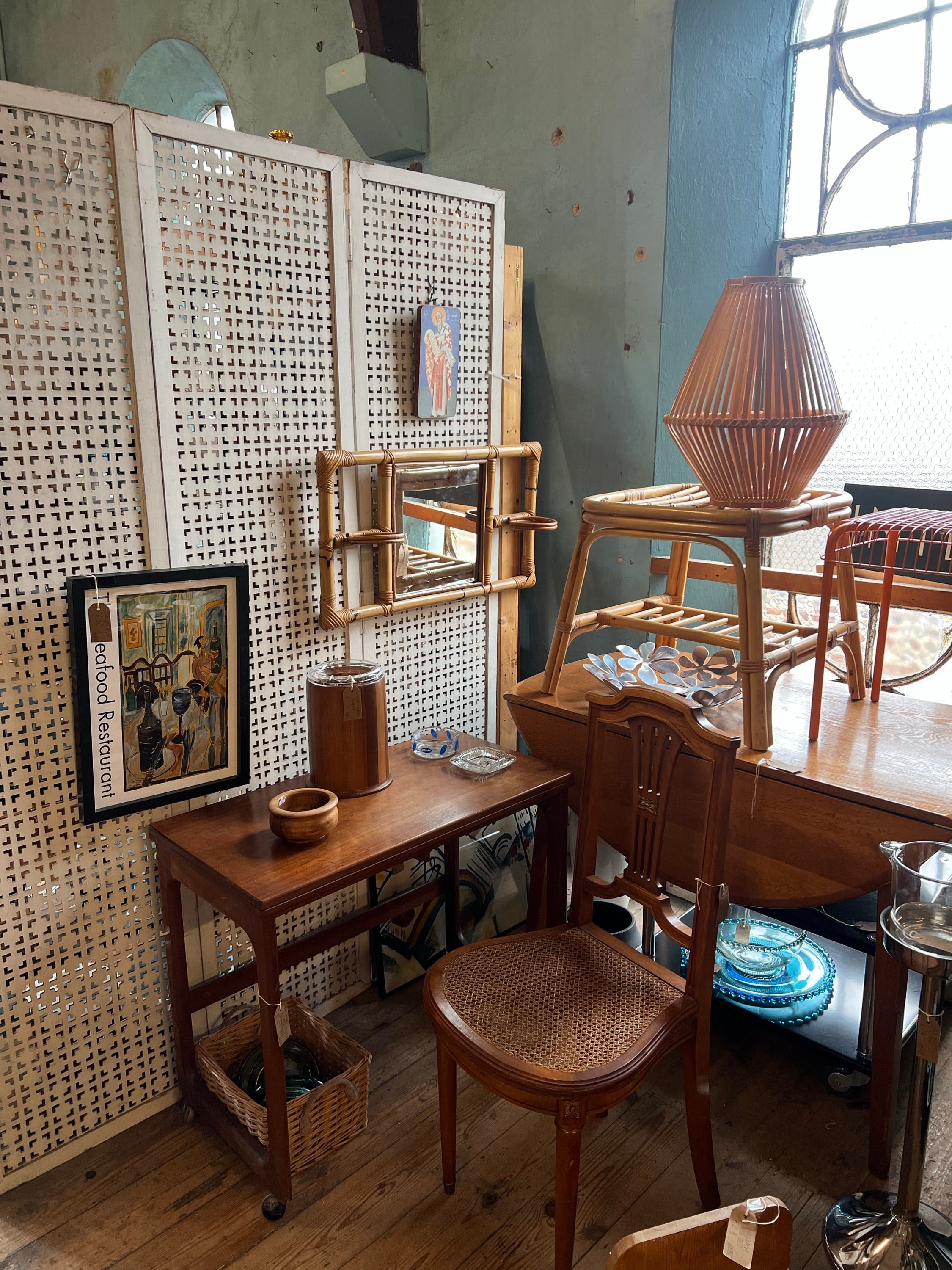 Charity shops and antique stores!