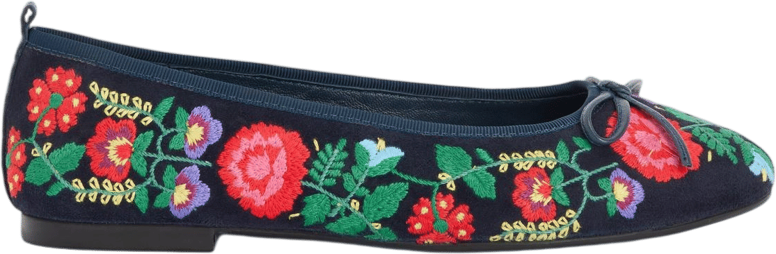 Boden Patti Round Toe Ballet Flats-Navy Embroidered