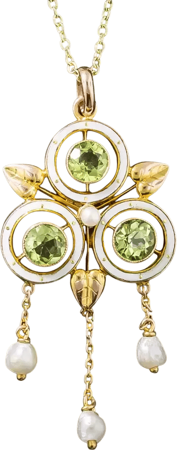 Victorian Peridot, Pearl and White Enamel Necklace