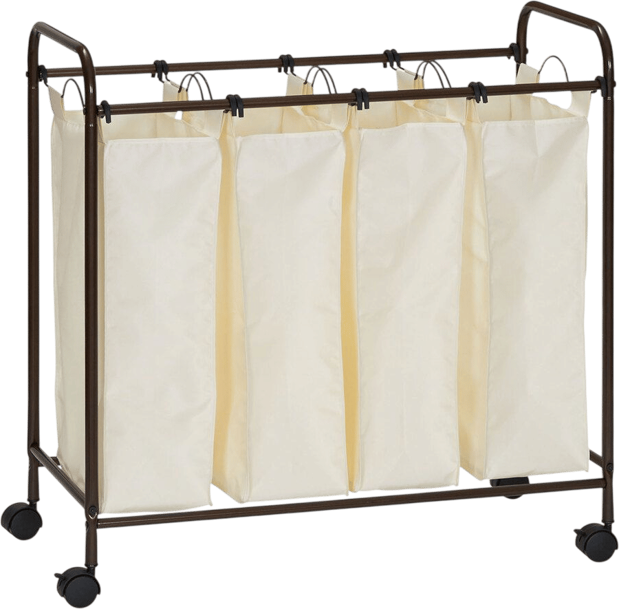 Household Essentials White Rolling Laundry Sorter with 4 Bags