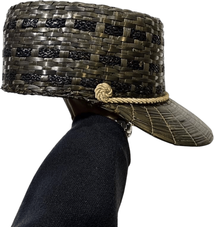 Vintage Green and Black Woven Straw Hat