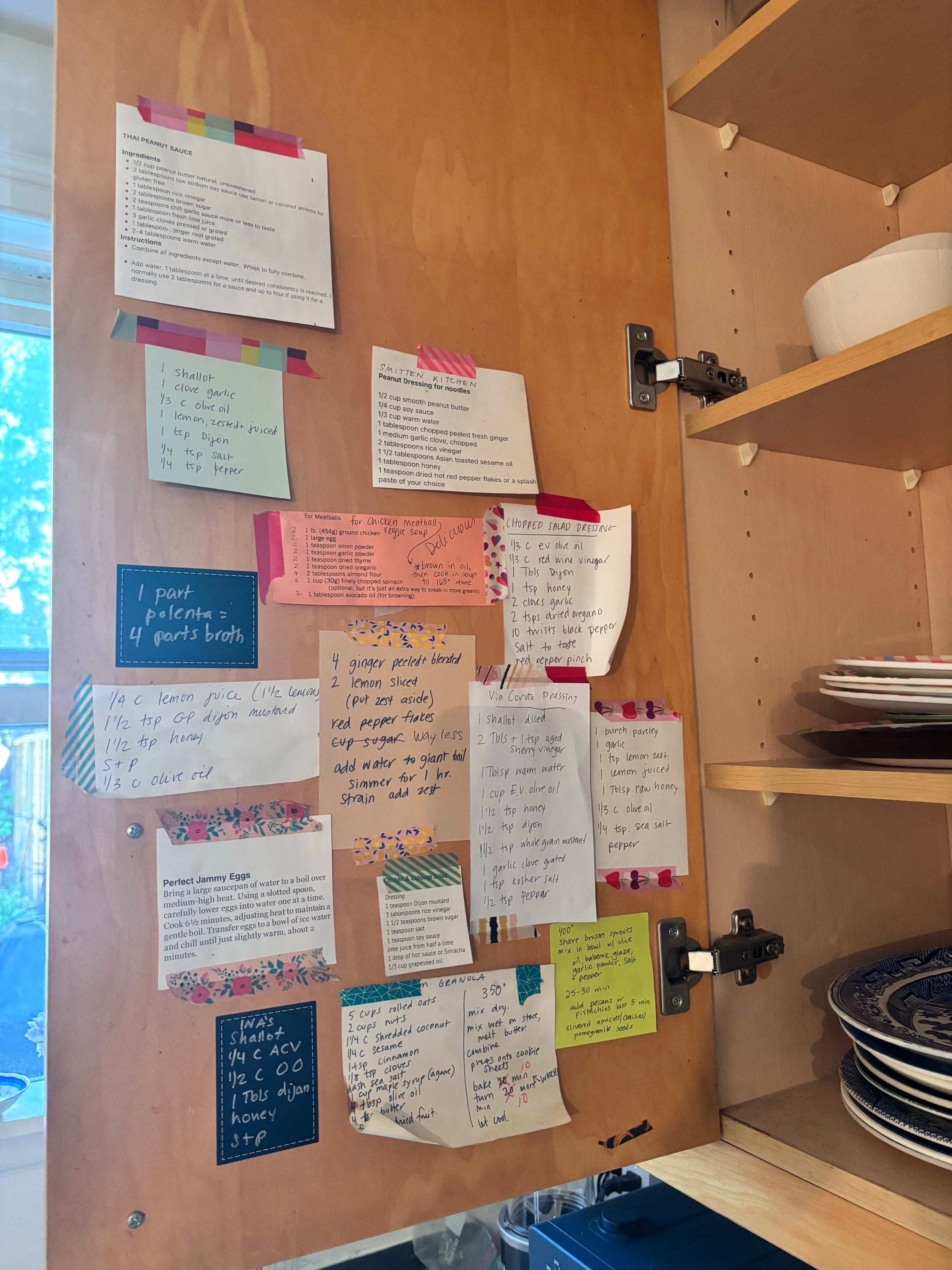 Taping recipes inside your kitchen cabinets
