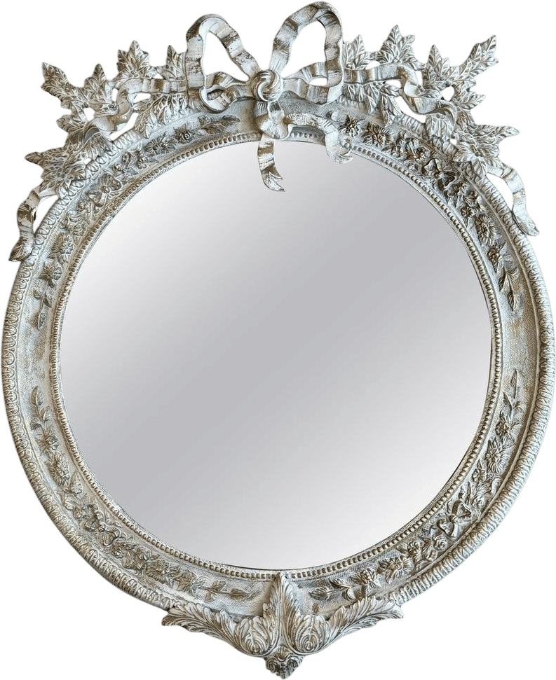 Round French Rococo Gilted & White Bronze Wall Mirror