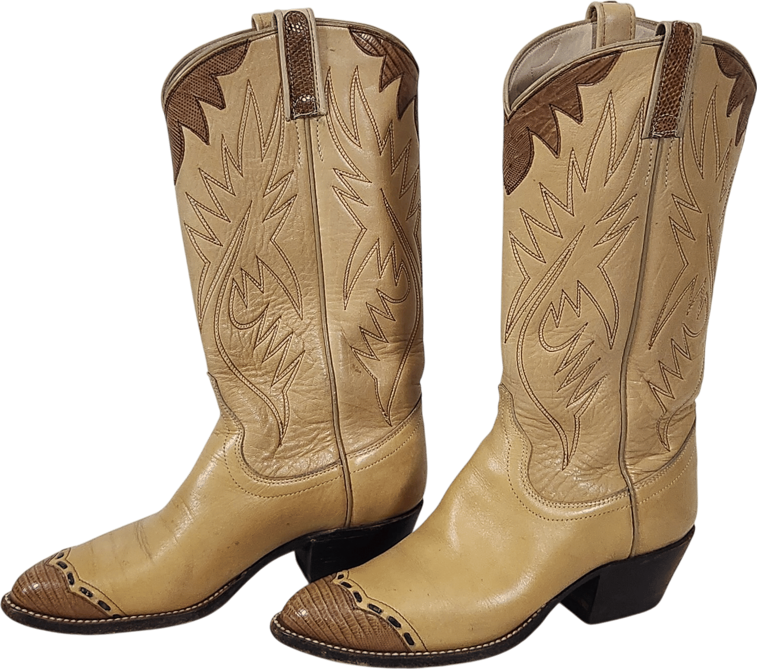 Vintage Dan Post Cream Leather Lizard Toe Western Boots Size 6 Cowgirl Retro 90s