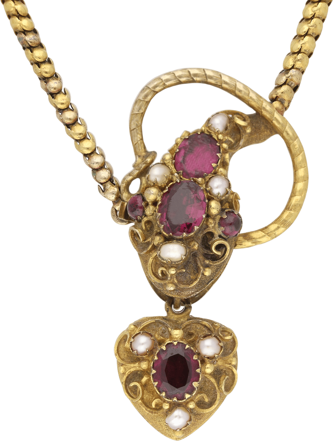 Antique Garnet and Pearl Snake Necklace