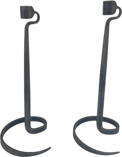 L. Cloutier 1981 Wrought Iron Brutalist Spiral Taper Candle Holders