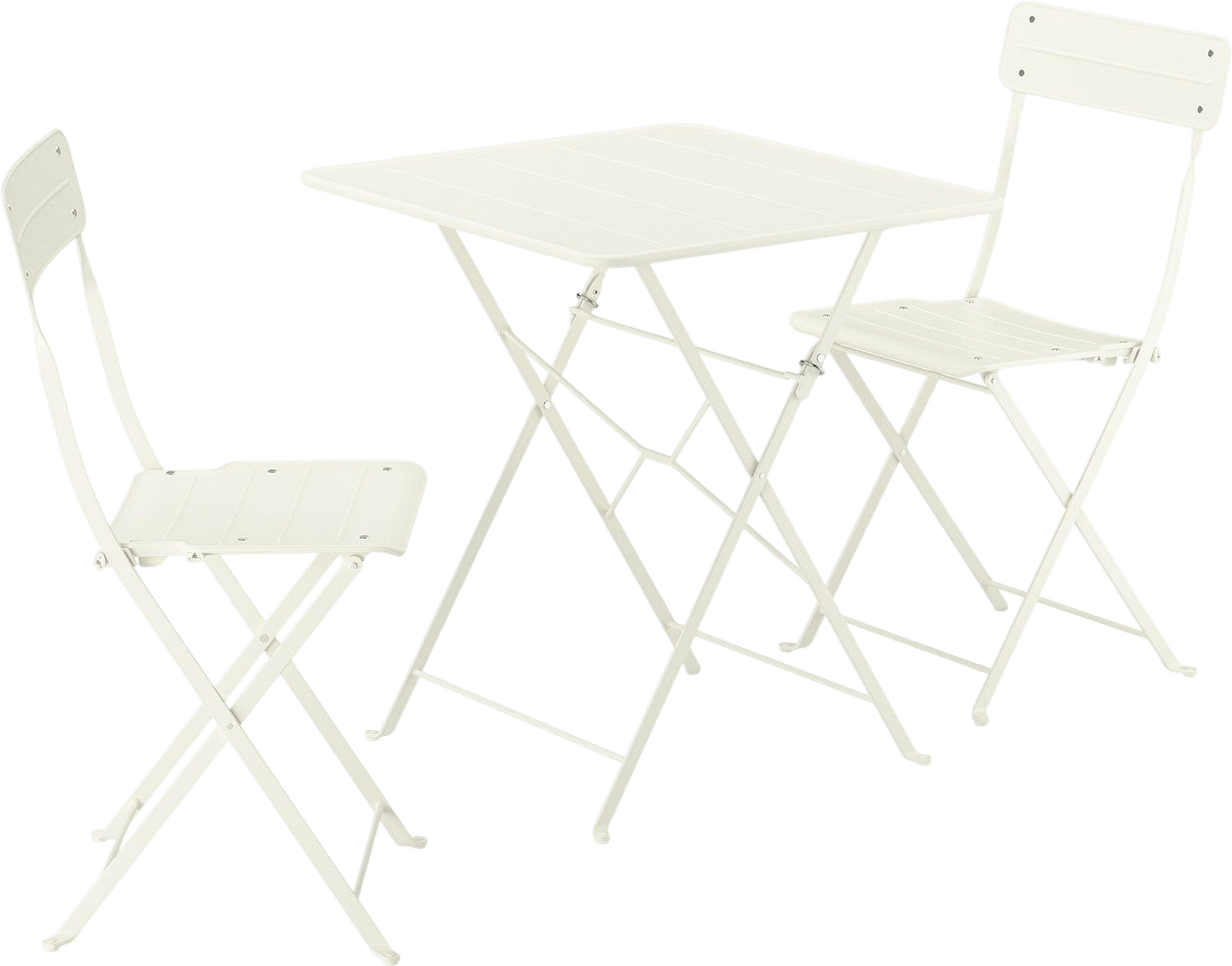 IKEA SUNDSÖ table and 2 folding chairs, outdoor off-white