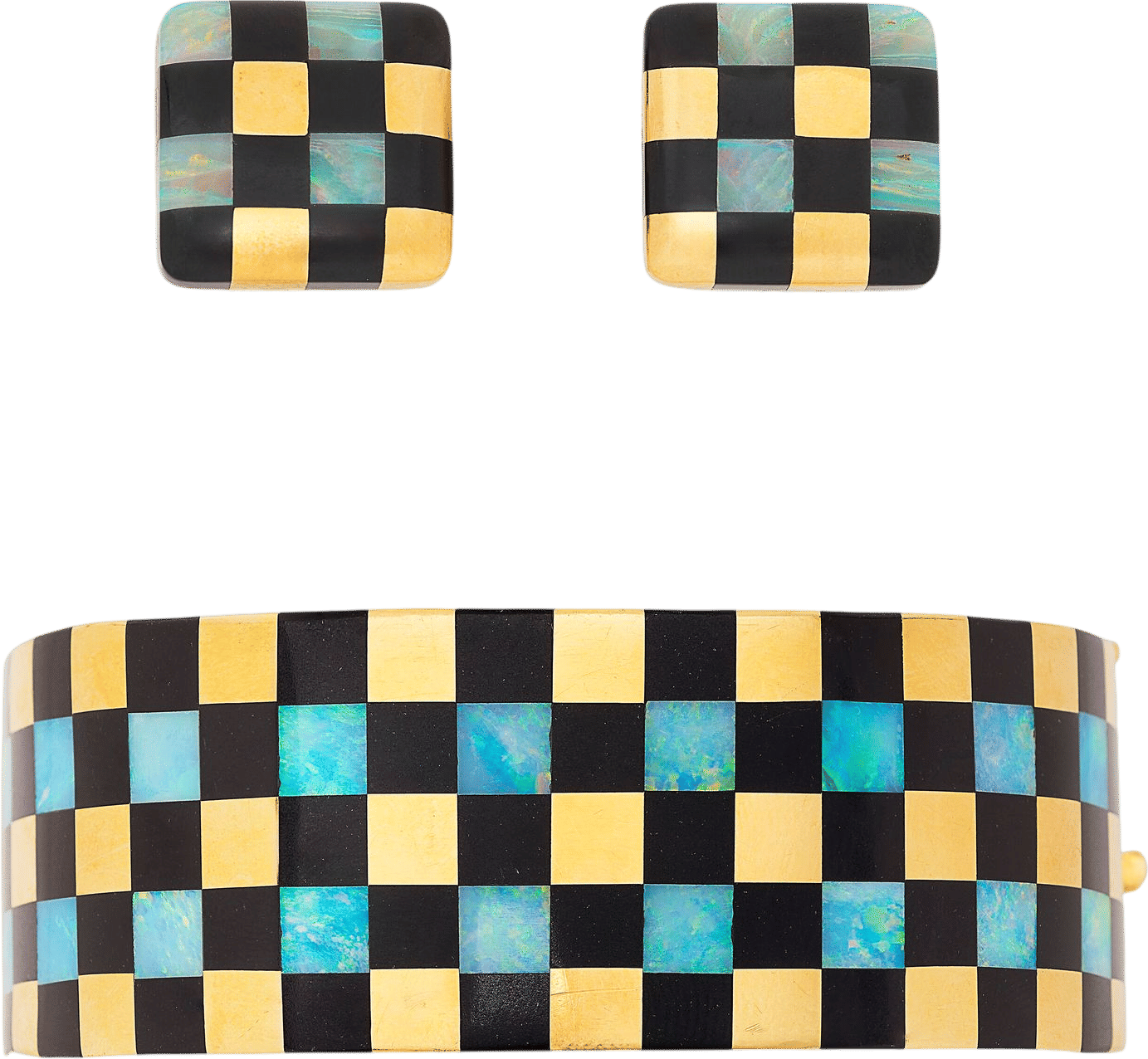 Marqueterie Onyx and Opal Demi-Parure