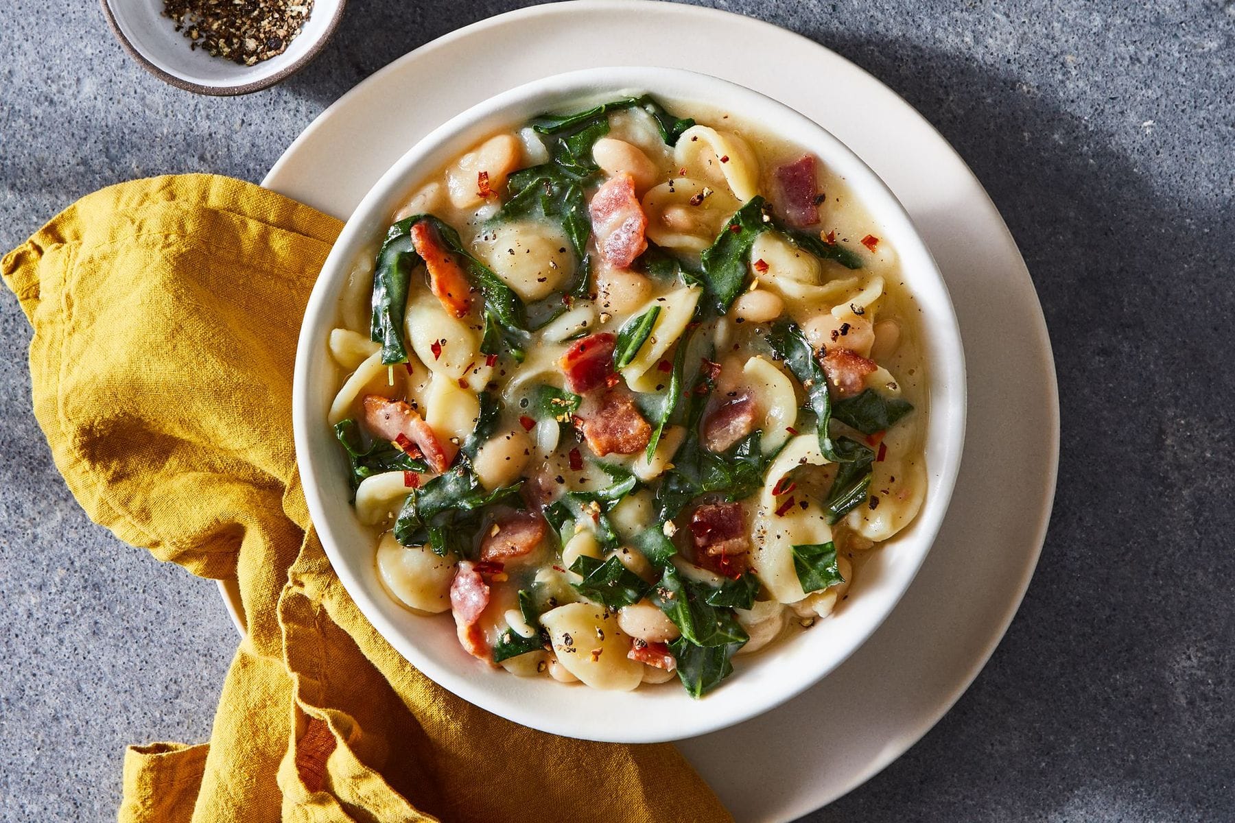 Orecchiette With Bacony Collards & Cannellini Beans