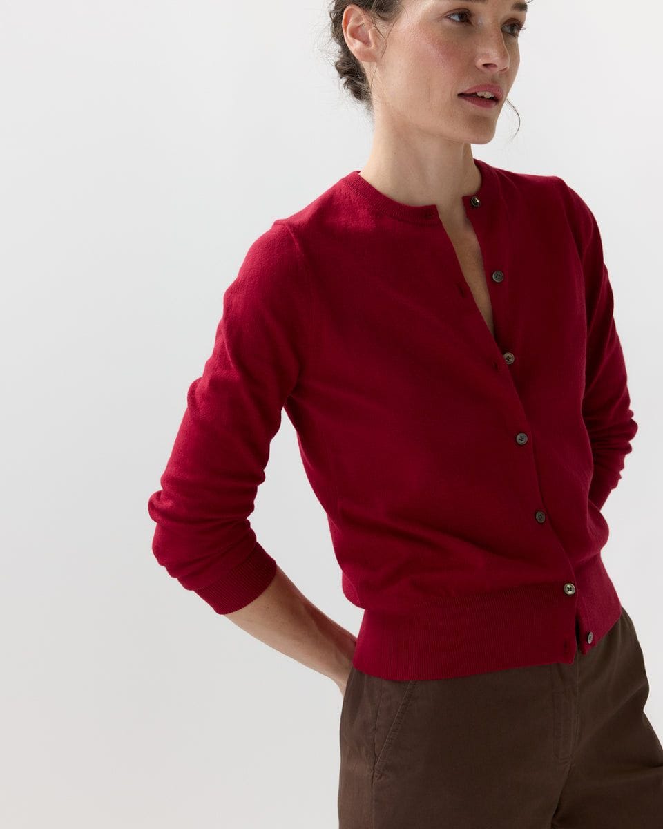 Rosie Cardigan in Deep Red Cotton/Cashmere