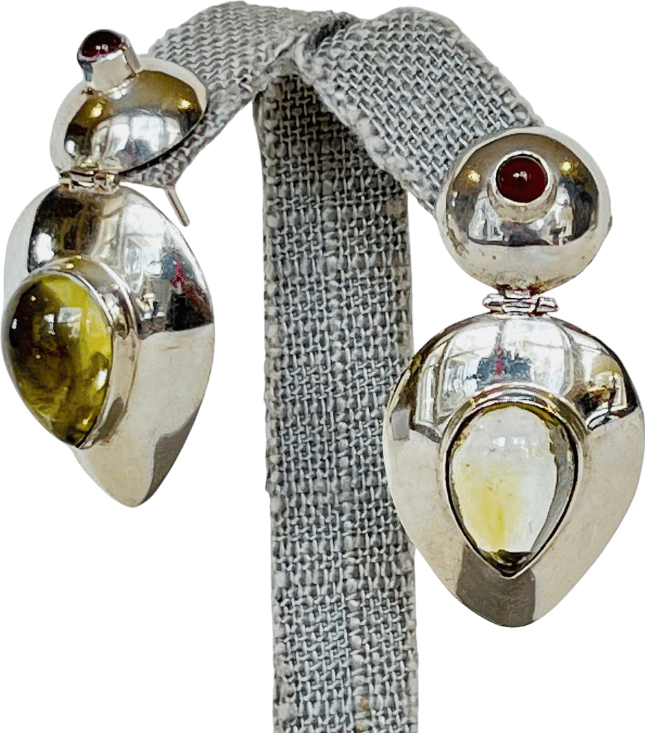 Vintage Sterling Silver Dangle Earrings with Yellow and Red Stones