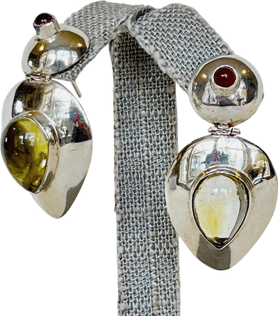 Vintage Sterling Silver Dangle Earrings with Yellow and Red Stones