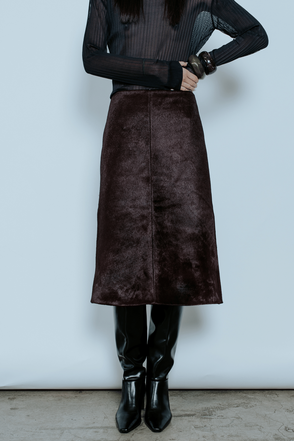 JETT CALF HAIR SKIRT BURGUNDY