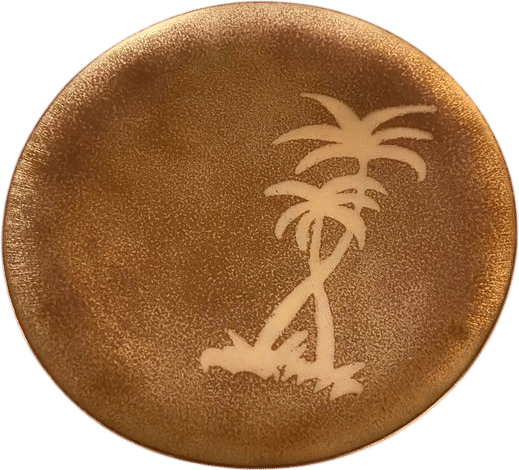 Vintage Enameled Copper Trinket Dish with Palm Trees