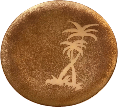 Vintage Enameled Copper Trinket Dish with Palm Trees