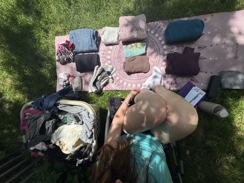 folding laundry outside