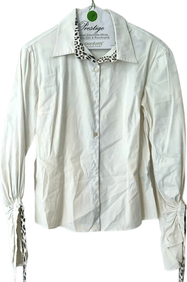White Shirt with Leopard Print Trim