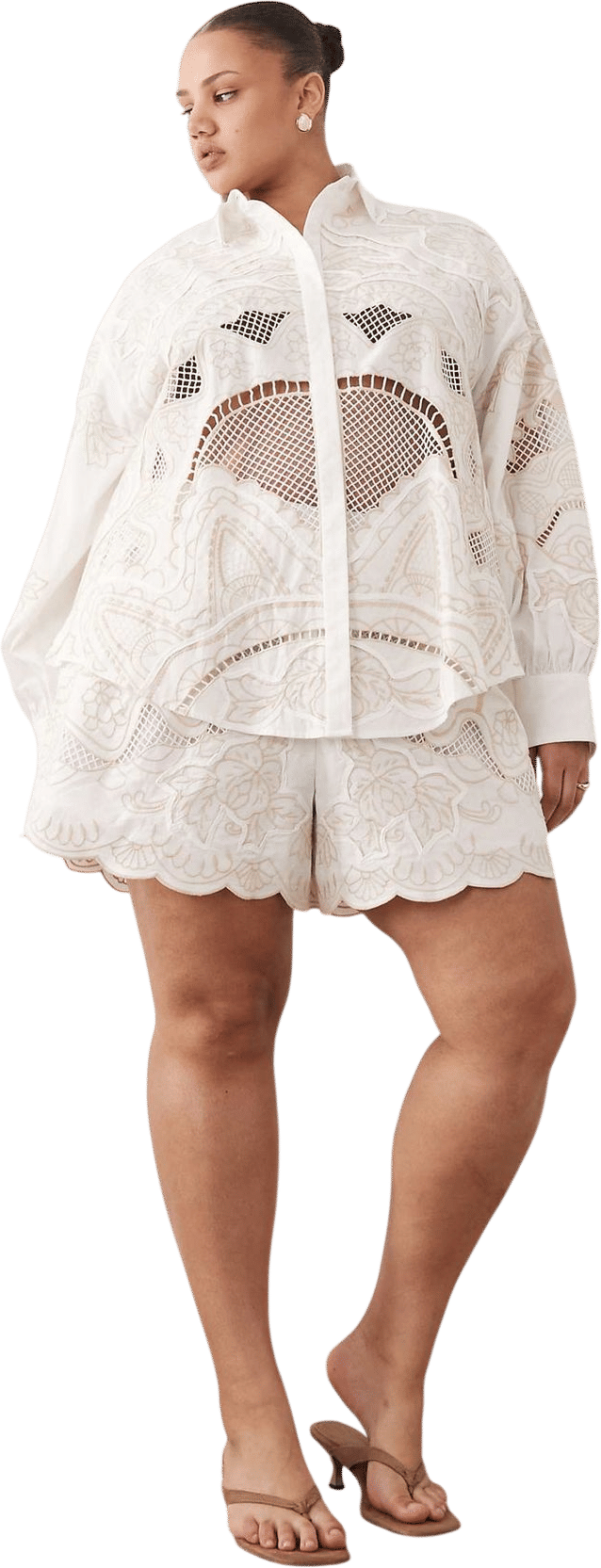 ARRANGE Curve embroidered cutwork shorts in white - part of a set