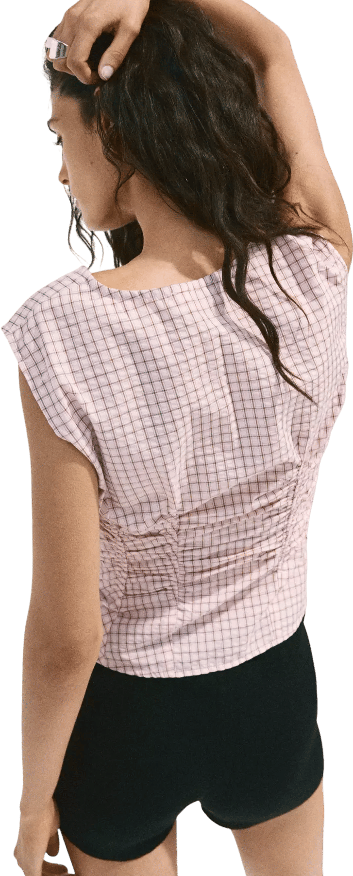 Checkered V-neck Blouse