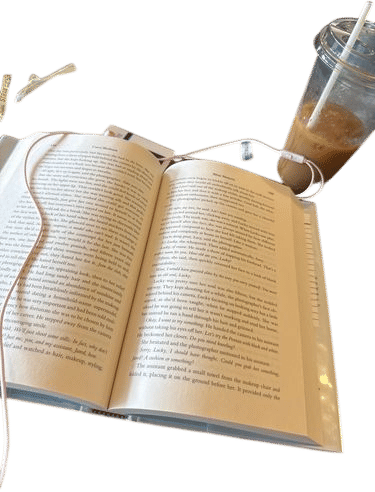 reading & drinking a free iced coffee from my gf