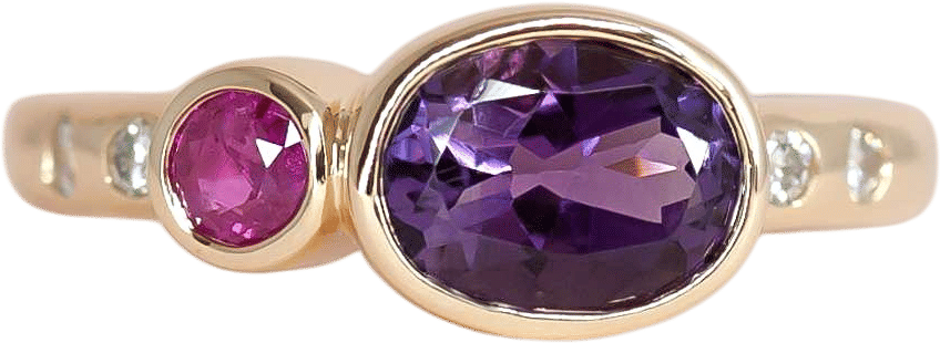 Ruby, Amethyst, Diamond and Yellow Gold Ring