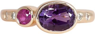 Ruby, Amethyst, Diamond and Yellow Gold Ring