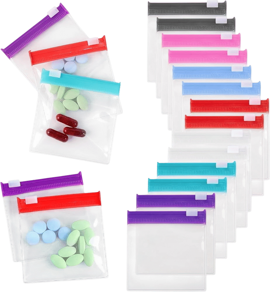 Reusable Zippered Pill Pouch - 14 Piece Set (7 Colors)