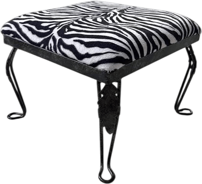 Zebra Print Accent Footstool with Metal Legs