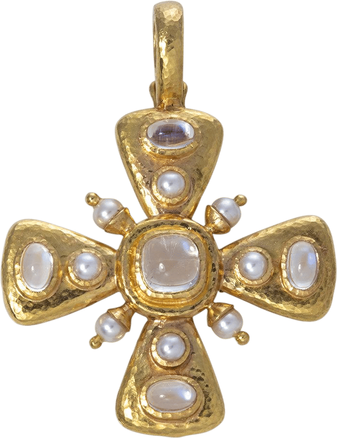 Elizabeth Locke Moonstone & Pearl Maltese Cross Pendant