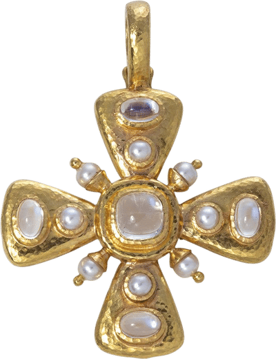 Moonstone & Pearl Maltese Cross Pendant