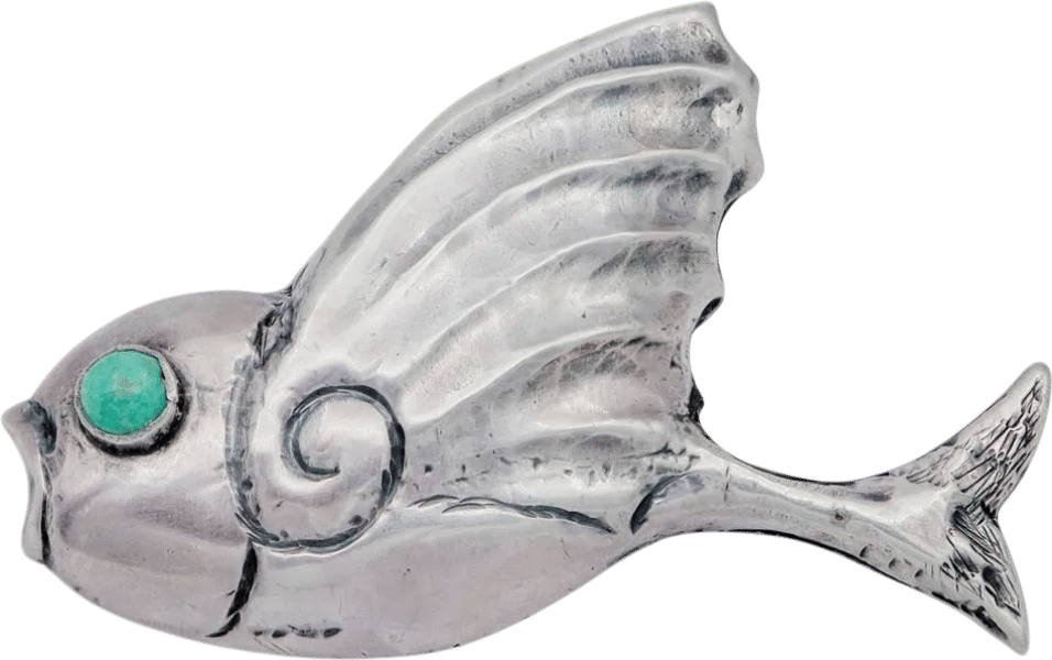 Antique 1920’s Mexican sterling silver & turquoise flying fish/swallow brooch