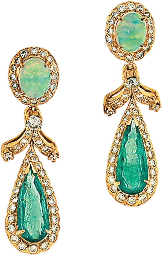 Opal, Emerald, and Diamond Earrings
