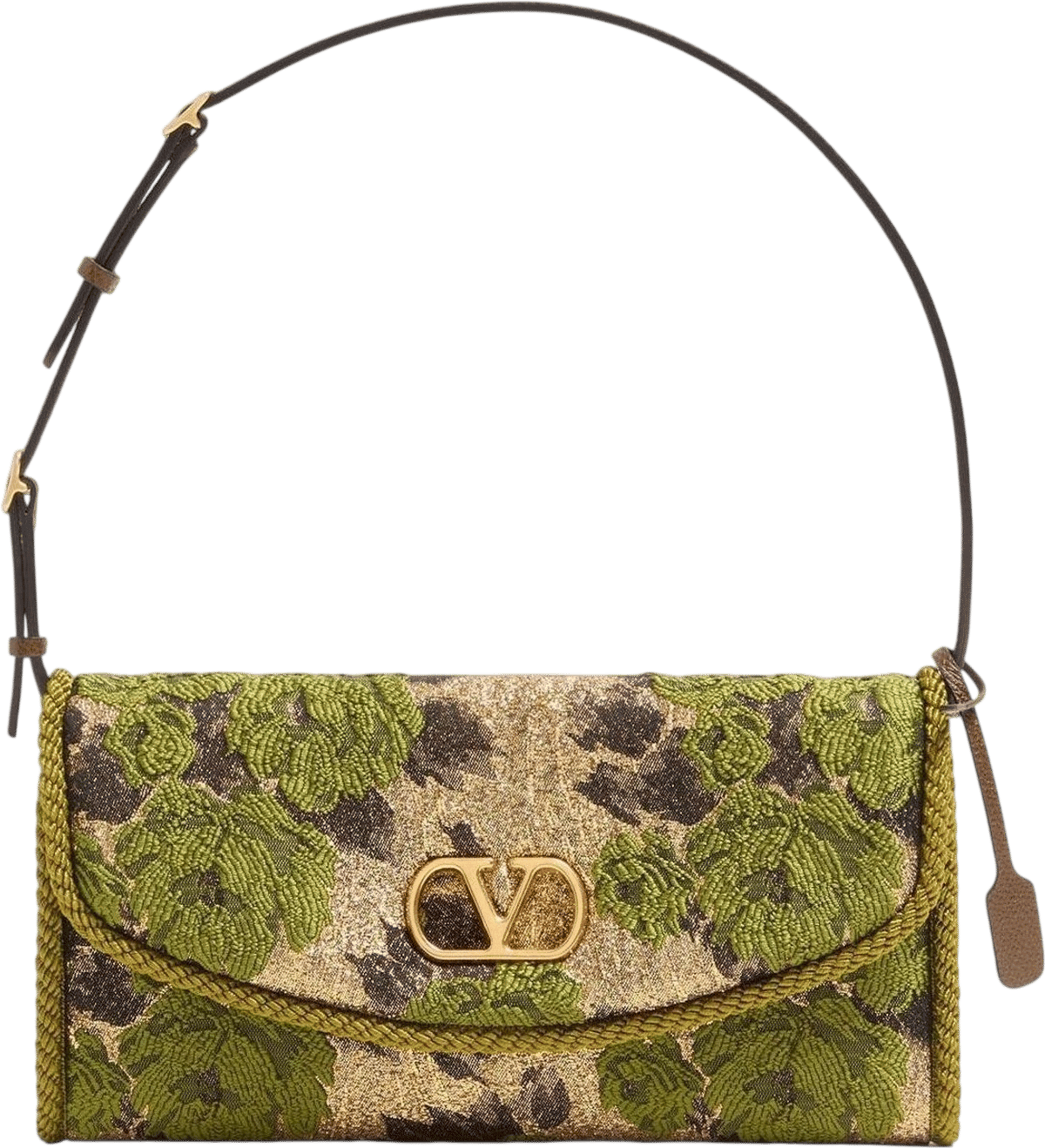 DeVain leather-trimmed metallic brocade shoulder bag