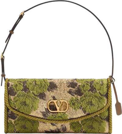 DeVain Leather-Trimmed Metallic Brocade Shoulder Bag