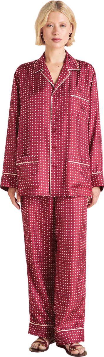 Olivia von Halle Yves Palazzo Burgundy Polka Dot Pajamas