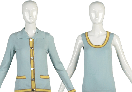 XS Y2K Escada Twin Set Silk Cashmere Knit Cardigan Baby Blue Yellow