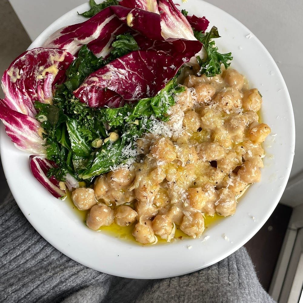 This cozy chickpea recipe with sharp mustardy greens