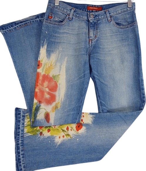 Miss Sixty Hand Painted Floral Flare Jeans