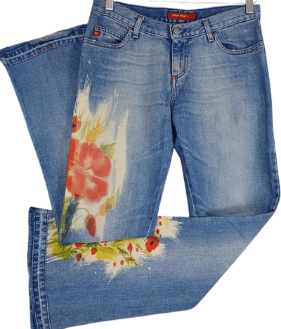 Miss Sixty Hand Painted Floral Flare Jeans