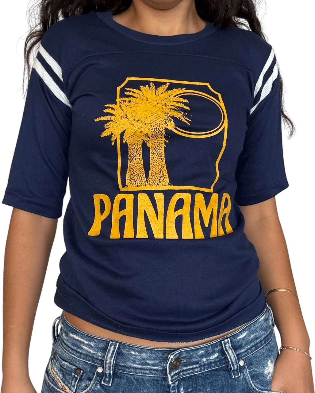 Navy blue vintage 1970s Panama palm tree graphic tee