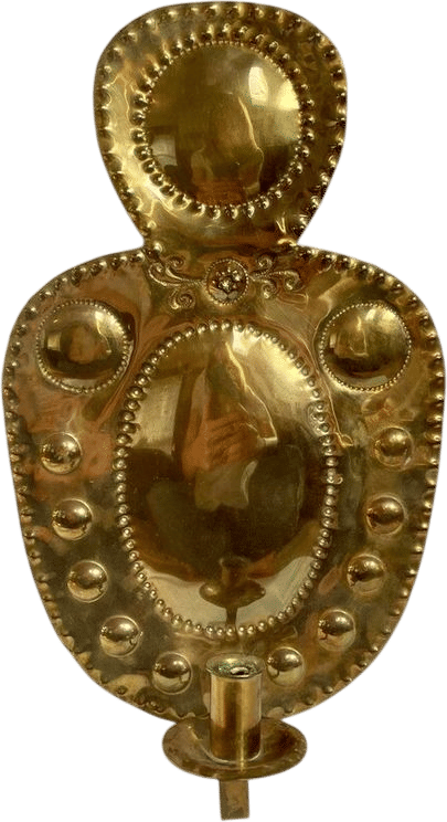 Vintage Swedish Hammered Brass Wall Sconce Candle Holder
