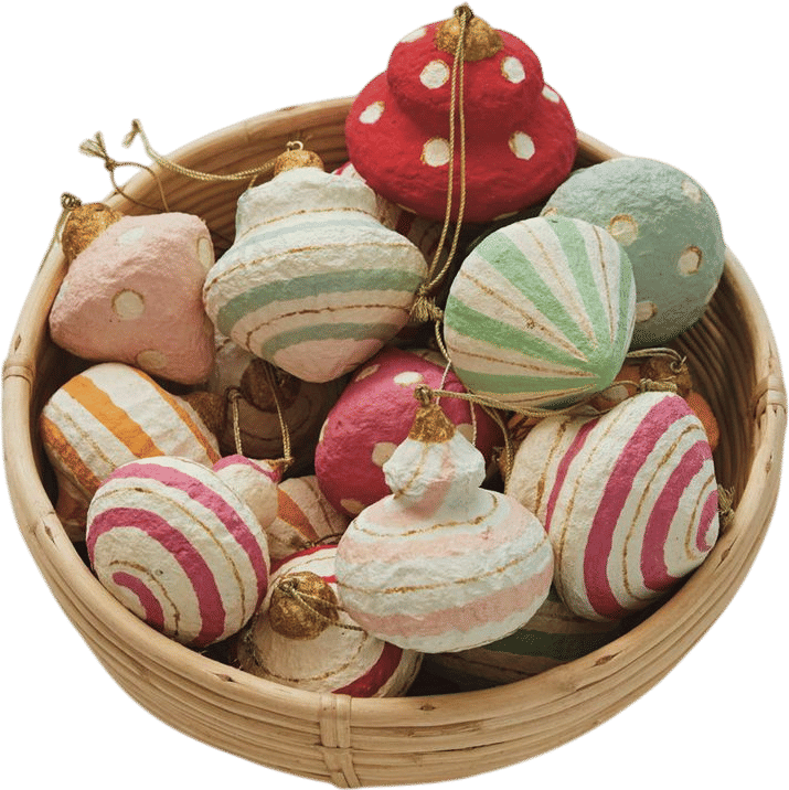 Handmade Paper Mache Ornament With Metallic Gold Details