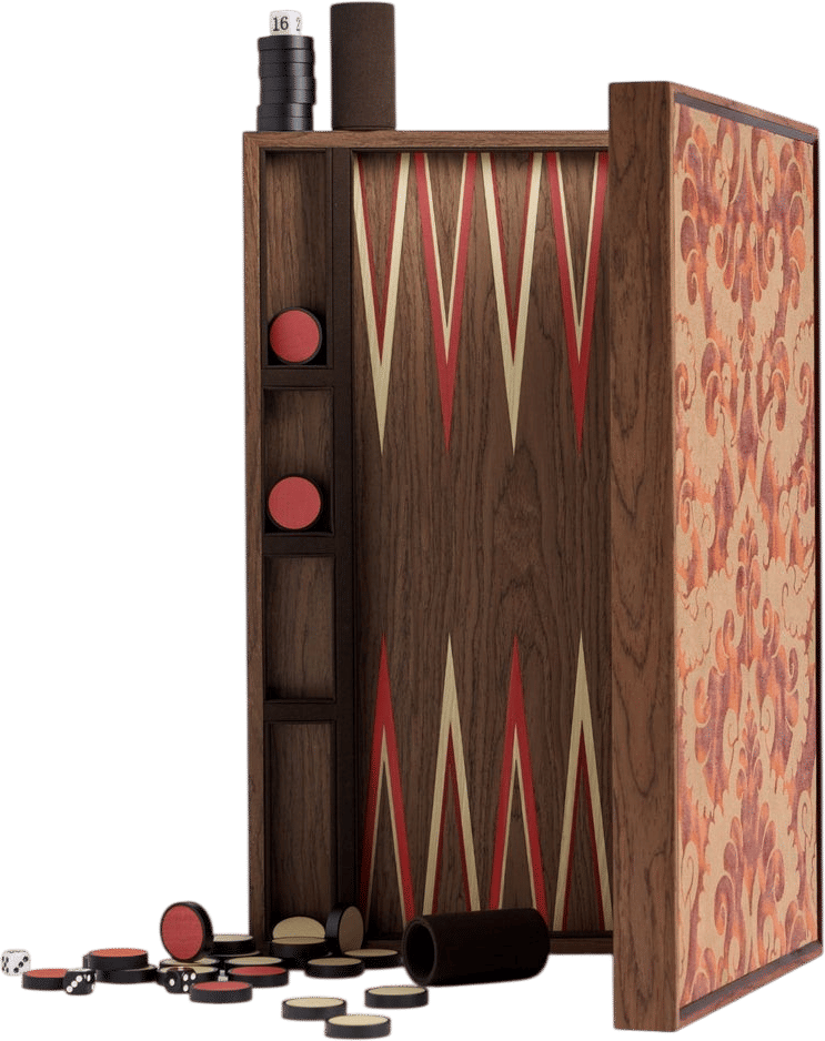 Fortuny Backgammon in Laotze Oxblood spice & gold