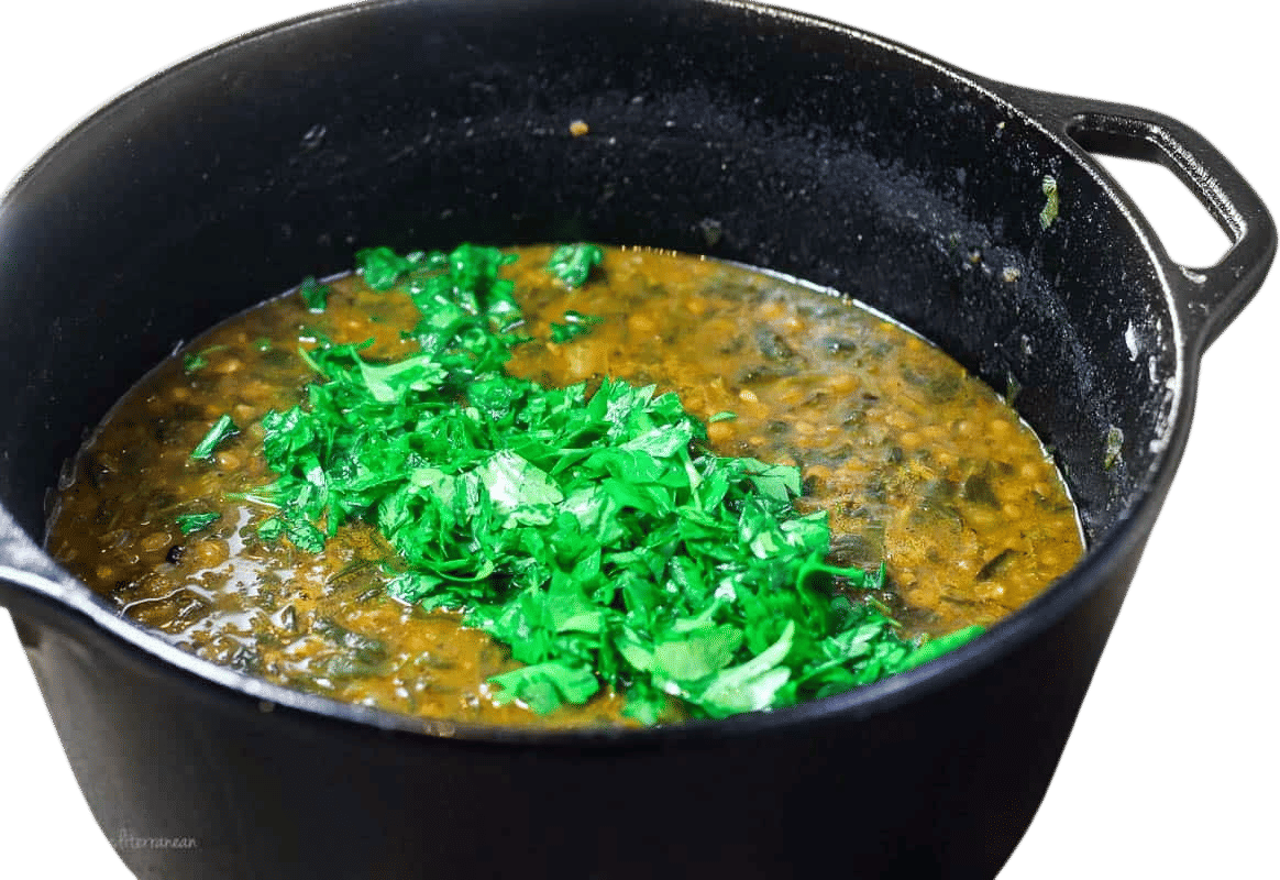 Mediterranean Spicy Lentil Soup with Spinach