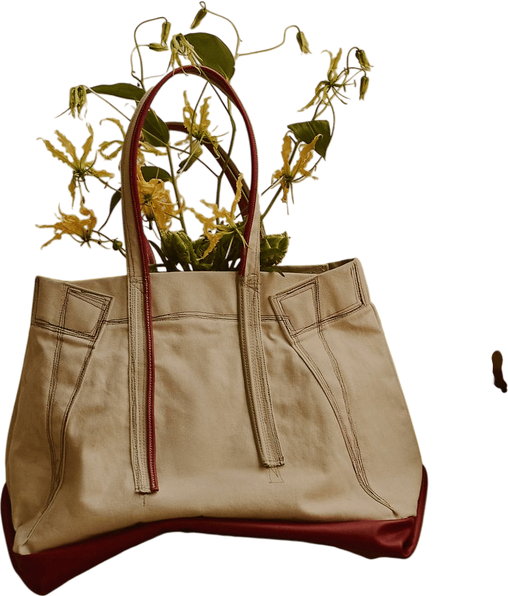 Color block Very Oversized Carryall in Natural Canvas and Cerise Leather