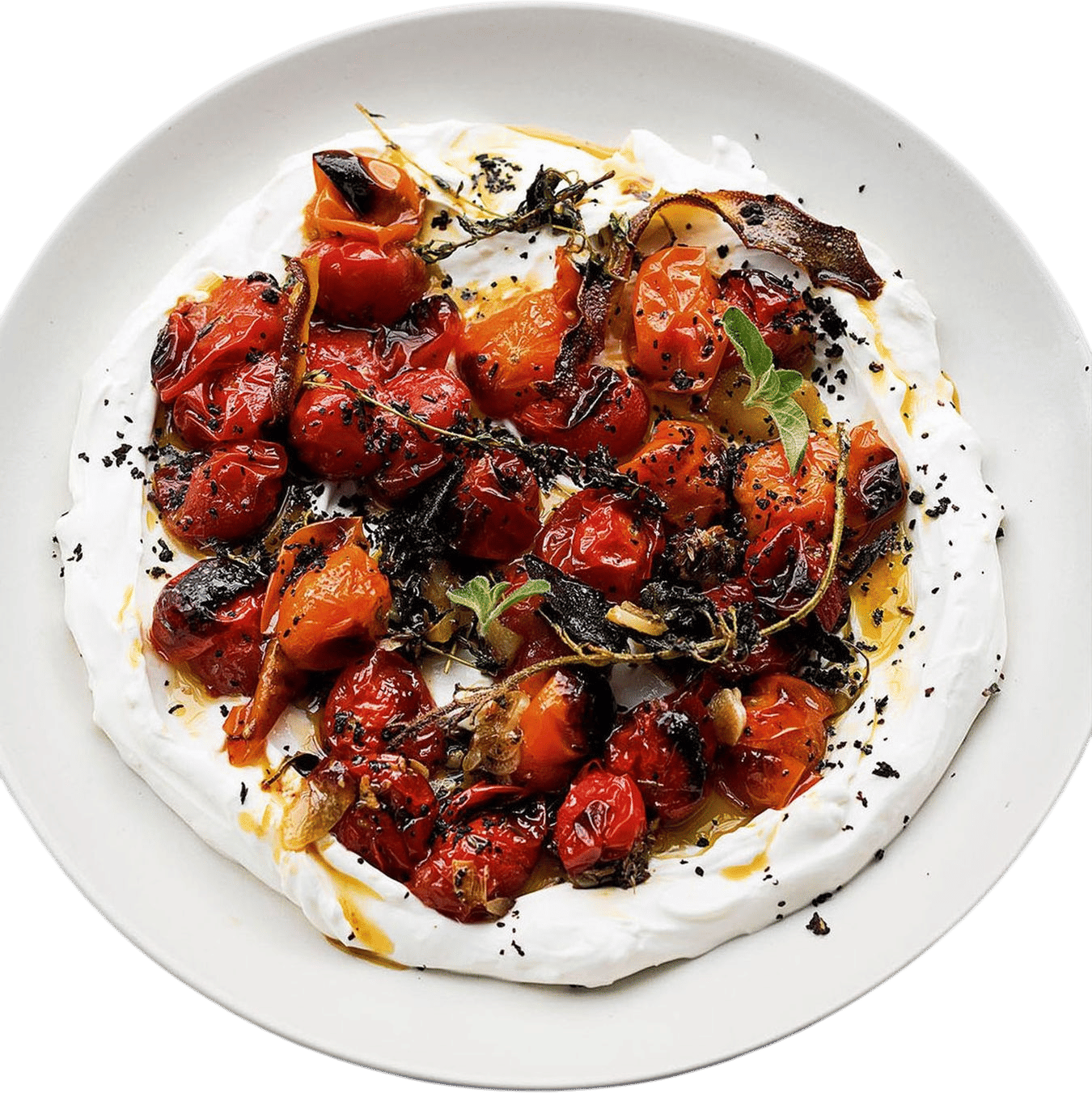 Hot Charred Cherry Tomatoes with Cold Yogurt Recipe